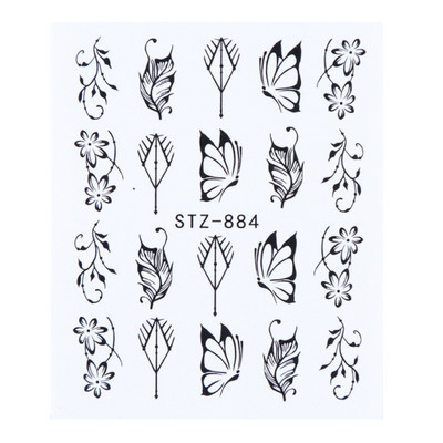 1 τμχ Αυτοκόλλητο με αυτοκόλλητο με νερό αμπέλου μαύρου λουλουδιού Αυτοκόλλητο για νύχια με λουλούδια, Σχέδιο δαντέλας, συρόμενο αυτοκόλλητο διακόσμησης νυχιών DIY Winter Wrap CHSTZ645-658