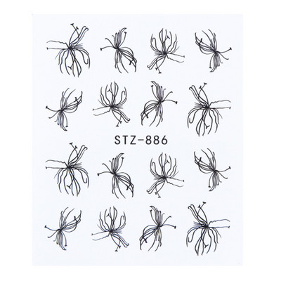 1 τμχ Αυτοκόλλητο με αυτοκόλλητο με νερό αμπέλου μαύρου λουλουδιού Αυτοκόλλητο για νύχια με λουλούδια, Σχέδιο δαντέλας, συρόμενο αυτοκόλλητο διακόσμησης νυχιών DIY Winter Wrap CHSTZ645-658