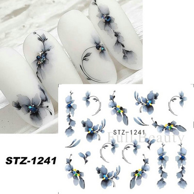 1 τμχ Αυτοκόλλητο με αυτοκόλλητο με νερό αμπέλου μαύρου λουλουδιού Αυτοκόλλητο για νύχια με λουλούδια, Σχέδιο δαντέλας, συρόμενο αυτοκόλλητο διακόσμησης νυχιών DIY Winter Wrap CHSTZ645-658