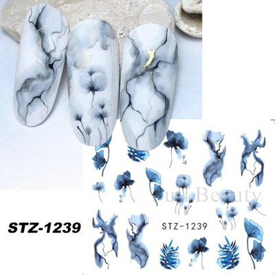 1 τμχ Αυτοκόλλητο με αυτοκόλλητο με νερό αμπέλου μαύρου λουλουδιού Αυτοκόλλητο για νύχια με λουλούδια, Σχέδιο δαντέλας, συρόμενο αυτοκόλλητο διακόσμησης νυχιών DIY Winter Wrap CHSTZ645-658