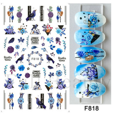 Μπλε χριστουγεννιάτικα αυτοκόλλητα νυχιών Κλαδιά χιονιού Sliders δέντρου Χειμερινά στολίδια Μανικιούρ Decal Nail Art Διακόσμηση CHF812