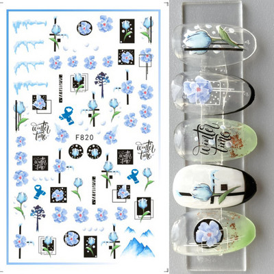 Μπλε χριστουγεννιάτικα αυτοκόλλητα νυχιών Κλαδιά χιονιού Sliders δέντρου Χειμερινά στολίδια Μανικιούρ Decal Nail Art Διακόσμηση CHF812