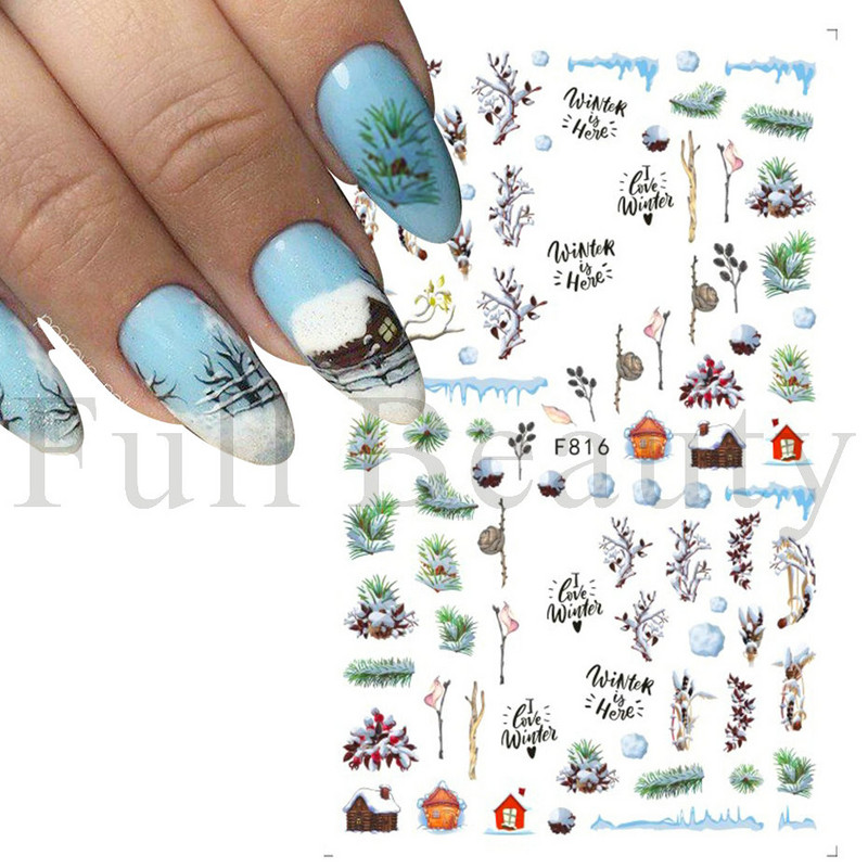Μπλε χριστουγεννιάτικα αυτοκόλλητα νυχιών Κλαδιά χιονιού Sliders δέντρου Χειμερινά στολίδια Μανικιούρ Decal Nail Art Διακόσμηση CHF812