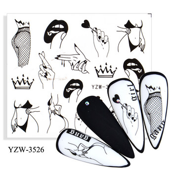 Черни секси дамски чорапи Модел на жестове Воден трансфер Стикер за нокти Изображение на персонажа Воден знак Татуировка Стикер Направи си сам Плъзгач за нокти