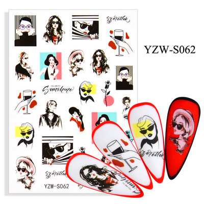 Μαύρες σέξι γυναικείες κάλτσες Μοτίβο χειρονομίας Αυτοκόλλητο νυχιών μεταφοράς νερού Χαρακτήρας Εικόνα υδατογράφημα τατουάζ Decal DIY Nail Art Slider