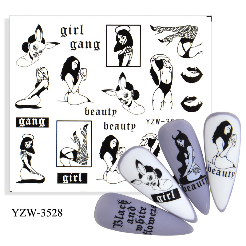 Μαύρες σέξι γυναικείες κάλτσες Μοτίβο χειρονομίας Αυτοκόλλητο νυχιών μεταφοράς νερού Χαρακτήρας Εικόνα υδατογράφημα τατουάζ Decal DIY Nail Art Slider