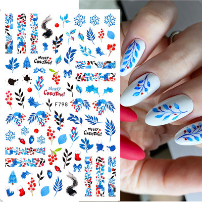 Τρισδιάστατα χριστουγεννιάτικα αυτοκόλλητα διακόσμησης νυχιών αστραφτερά χρυσά Λευκά πολύχρωμα γκλίτερ Γεωμετρία Snowflake Winter Slider Nail Foils CHF712
