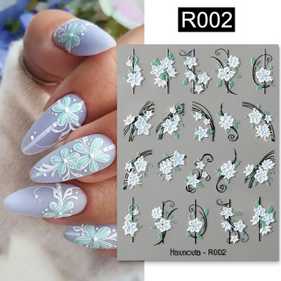 Sinine marmor suitsukuldne raam 5D küünekleebised lilled geomeetrilised jooned dekoor Akrüül reljeefsed liugurid küünekleebised maniküür