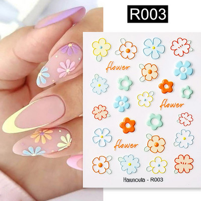 Sinine marmor suitsukuldne raam 5D küünekleebised lilled geomeetrilised jooned dekoor Akrüül reljeefsed liugurid küünekleebised maniküür