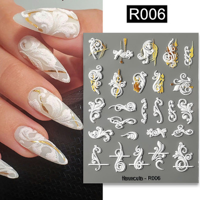 Sinine marmor suitsukuldne raam 5D küünekleebised lilled geomeetrilised jooned dekoor Akrüül reljeefsed liugurid küünekleebised maniküür