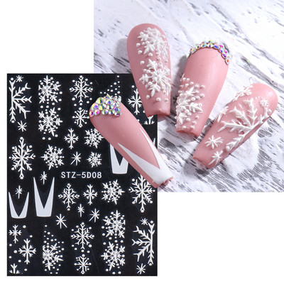 Ανάγλυφα 5D Λευκά Αυτοκόλλητα Νυχιών Κομψά λουλουδάτα ολισθητήρες δαντέλας γάμου για νύχια Μπαρόκ διακόσμηση μανικιούρ Αυτοκόλλητα BESTZ-5D-1