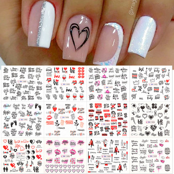 Valentines Heart Letter Flower Nail Sliders Sliders for Nails Water Decals Αυτοκόλλητα Συμβουλές για μανικιούρ Nail Art Διακόσμηση