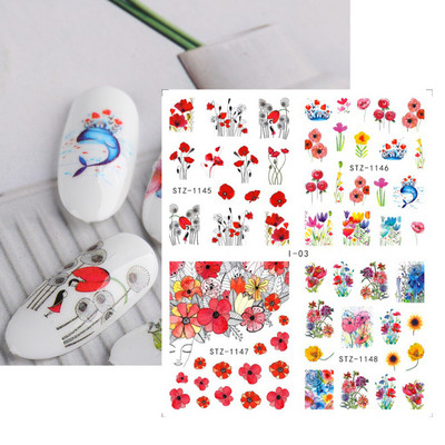 1 φύλλο Αυτοκόλλητα νυχιών με λουλούδια/φλαμίνγκο/φτερά Αυτοκόλλητα μεταφοράς νερού Αυτοκόλλητα για τατουάζ Διακόσμηση μανικιούρ LASTZ501-512