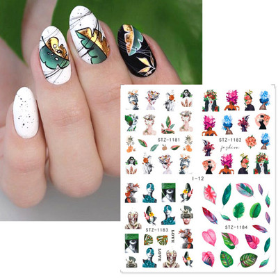 1 φύλλο Αυτοκόλλητα νυχιών με λουλούδια/φλαμίνγκο/φτερά Αυτοκόλλητα μεταφοράς νερού Αυτοκόλλητα για τατουάζ Διακόσμηση μανικιούρ LASTZ501-512