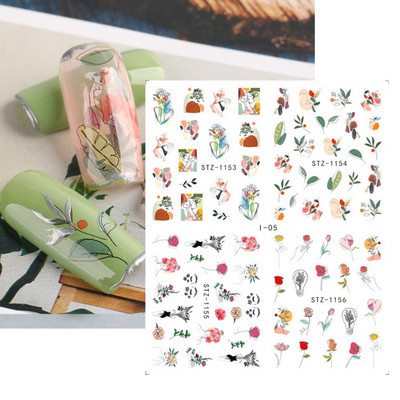 1 φύλλο Αυτοκόλλητα νυχιών με λουλούδια/φλαμίνγκο/φτερά Αυτοκόλλητα μεταφοράς νερού Αυτοκόλλητα για τατουάζ Διακόσμηση μανικιούρ LASTZ501-512