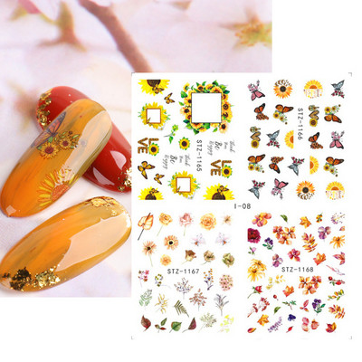 1 φύλλο Αυτοκόλλητα νυχιών με λουλούδια/φλαμίνγκο/φτερά Αυτοκόλλητα μεταφοράς νερού Αυτοκόλλητα για τατουάζ Διακόσμηση μανικιούρ LASTZ501-512