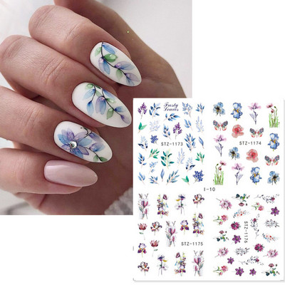 1 φύλλο Αυτοκόλλητα νυχιών με λουλούδια/φλαμίνγκο/φτερά Αυτοκόλλητα μεταφοράς νερού Αυτοκόλλητα για τατουάζ Διακόσμηση μανικιούρ LASTZ501-512