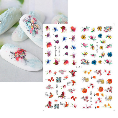 1 φύλλο Αυτοκόλλητα νυχιών με λουλούδια/φλαμίνγκο/φτερά Αυτοκόλλητα μεταφοράς νερού Αυτοκόλλητα για τατουάζ Διακόσμηση μανικιούρ LASTZ501-512