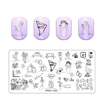 Abstract Line Face Stamping Nail Plate Flower Leaf Nail Art Plate Stamp Template Marble Ink Printing Image Plate Heart Dice