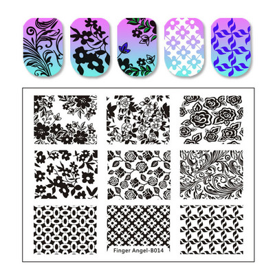 Abstract Line Face Stamping Nail Plate Flower Leaf Nail Art Plate Stamp Template Marble Ink Printing Image Plate Heart Dice