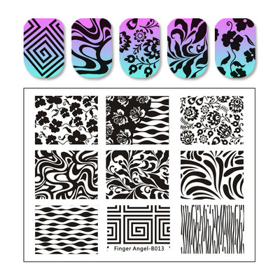 Abstract Line Face Stamping Nail Plate Flower Leaf Nail Art Plate Stamp Template Marble Ink Printing Image Plate Heart Dice