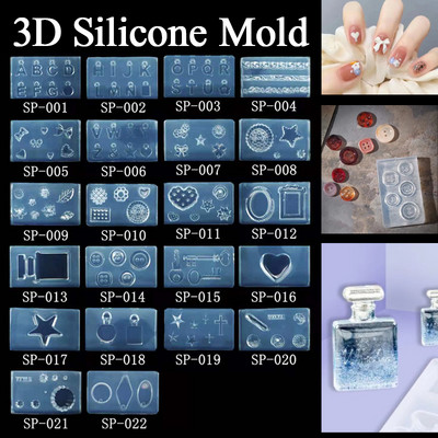 3D faragás szilikon forma körömbélyegző parfüm gomb kulcs ékszer forma Minta UV gél körömdísz Kiegészítők Köröm sablon 01-22