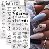 ΗΜΕΡΟΛΟΓΙΟ NICOLE Leaves Floral Γεωμετρική Γραμμή Σχέδιο Πλάκες Σφράγισης Καρδιά Αγάπη Βαλεντίνου Πρότυπο Πλάκα Καλούπι Νυχιών Εργαλεία στένσιλ