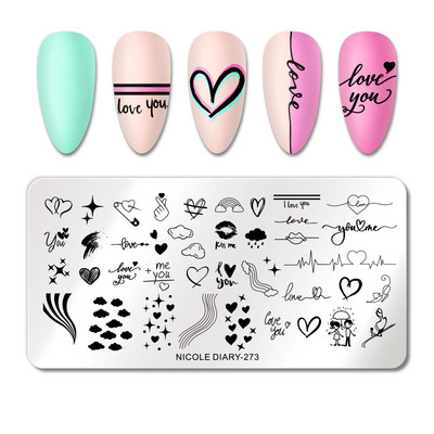 ΗΜΕΡΟΛΟΓΙΟ NICOLE Leaves Floral Γεωμετρική Γραμμή Σχέδιο Πλάκες Σφράγισης Καρδιά Αγάπη Βαλεντίνου Πρότυπο Πλάκα Καλούπι Νυχιών Εργαλεία στένσιλ