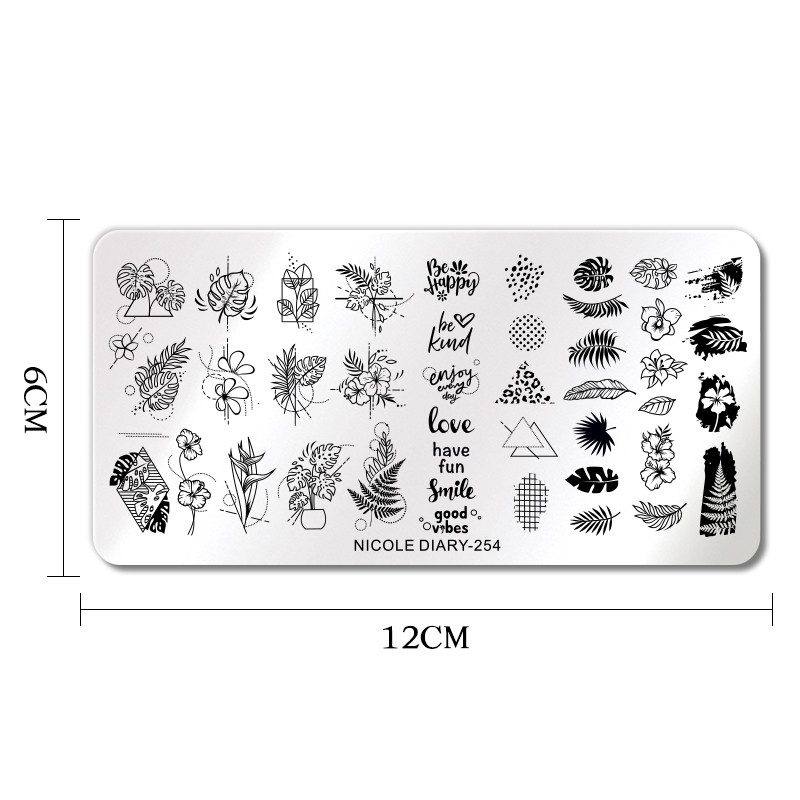 ΗΜΕΡΟΛΟΓΙΟ NICOLE Leaves Floral Γεωμετρική Γραμμή Σχέδιο Πλάκες Σφράγισης Καρδιά Αγάπη Βαλεντίνου Πρότυπο Πλάκα Καλούπι Νυχιών Εργαλεία στένσιλ