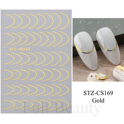 Francia tippek Körömmatricák 3D Arany Rózsa ívelt csíkos vonalak Tape Swirl Sliders Manikűr Ragasztó Gél Körömdísz matricák TRSTZ-CS169