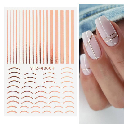 Francia tippek Körömmatricák 3D Arany Rózsa ívelt csíkos vonalak Tape Swirl Sliders Manikűr Ragasztó Gél Körömdísz matricák TRSTZ-CS169