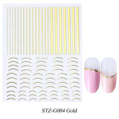 Francia tippek Körömmatricák 3D Arany Rózsa ívelt csíkos vonalak Tape Swirl Sliders Manikűr Ragasztó Gél Körömdísz matricák TRSTZ-CS169