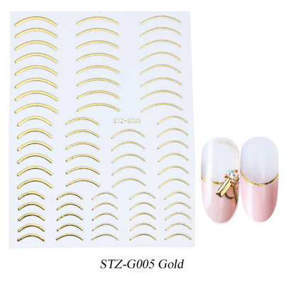 Francia tippek Körömmatricák 3D Arany Rózsa ívelt csíkos vonalak Tape Swirl Sliders Manikűr Ragasztó Gél Körömdísz matricák TRSTZ-CS169