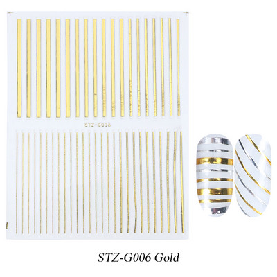 Francia tippek Körömmatricák 3D Arany Rózsa ívelt csíkos vonalak Tape Swirl Sliders Manikűr Ragasztó Gél Körömdísz matricák TRSTZ-CS169