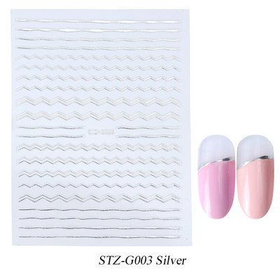 Francia tippek Körömmatricák 3D Arany Rózsa ívelt csíkos vonalak Tape Swirl Sliders Manikűr Ragasztó Gél Körömdísz matricák TRSTZ-CS169