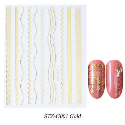Francia tippek Körömmatricák 3D Arany Rózsa ívelt csíkos vonalak Tape Swirl Sliders Manikűr Ragasztó Gél Körömdísz matricák TRSTZ-CS169