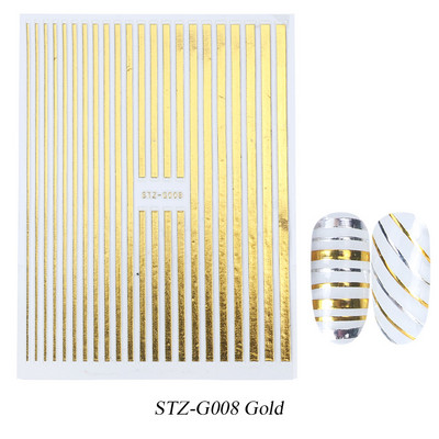 Francia tippek Körömmatricák 3D Arany Rózsa ívelt csíkos vonalak Tape Swirl Sliders Manikűr Ragasztó Gél Körömdísz matricák TRSTZ-CS169