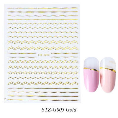 Francia tippek Körömmatricák 3D Arany Rózsa ívelt csíkos vonalak Tape Swirl Sliders Manikűr Ragasztó Gél Körömdísz matricák TRSTZ-CS169