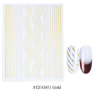 Francia tippek Körömmatricák 3D Arany Rózsa ívelt csíkos vonalak Tape Swirl Sliders Manikűr Ragasztó Gél Körömdísz matricák TRSTZ-CS169