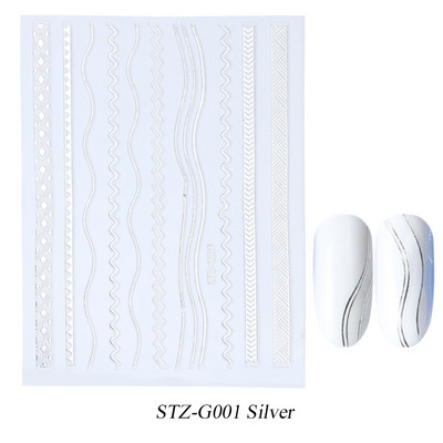 Francia tippek Körömmatricák 3D Arany Rózsa ívelt csíkos vonalak Tape Swirl Sliders Manikűr Ragasztó Gél Körömdísz matricák TRSTZ-CS169