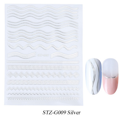 Francia tippek Körömmatricák 3D Arany Rózsa ívelt csíkos vonalak Tape Swirl Sliders Manikűr Ragasztó Gél Körömdísz matricák TRSTZ-CS169