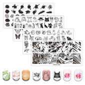 Macska pillangó bélyegző lemezek Tinta Nyomtatás Állati kép Rozsdamentes acél stencil körömdíszítés sablon textúra Graffiti absztrakt arc