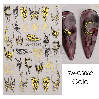 3D fémes ezüst köröm matricák pillangó tinta hold szív csúszkák bűbájok zár sötét fekete fóliák köröm dekor ékszer kiegészítő SASW