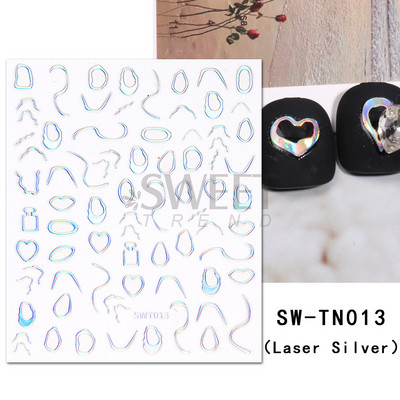 3D fémes ezüst köröm matricák pillangó tinta hold szív csúszkák bűbájok zár sötét fekete fóliák köröm dekor ékszer kiegészítő SASW