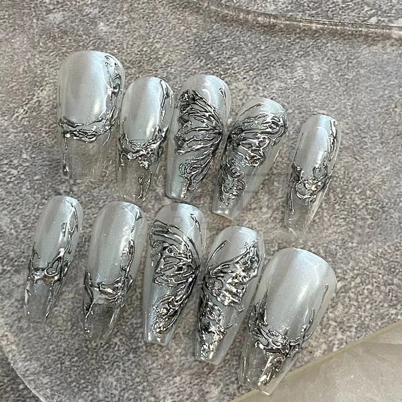 3D fémes ezüst köröm matricák pillangó tinta hold szív csúszkák bűbájok zár sötét fekete fóliák köröm dekor ékszer kiegészítő SASW