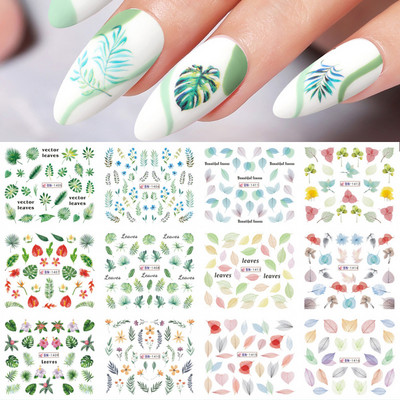12 stílus Köröm Víz matricák Absztrakt női arc mintás köröm matricák színes blokk vonalak levél virágok csúszkák manikűr fóliák tippek