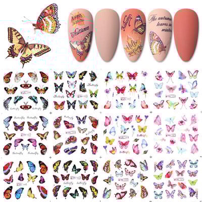 12 stílus Köröm Víz matricák Absztrakt női arc mintás köröm matricák színes blokk vonalak levél virágok csúszkák manikűr fóliák tippek