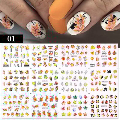 12 stílus Köröm Víz matricák Absztrakt női arc mintás köröm matricák színes blokk vonalak levél virágok csúszkák manikűr fóliák tippek