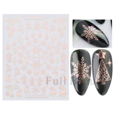 1db Rose Gold Holografikus karácsonyi körömmatricák Hóember jávorszarvas fa öntapadó csúszkák Téli 3D körömmatricák LASTZ-G053