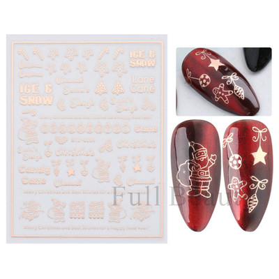 1db Rose Gold Holografikus karácsonyi körömmatricák Hóember jávorszarvas fa öntapadó csúszkák Téli 3D körömmatricák LASTZ-G053
